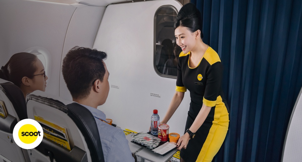 Passengers enjoying Scoot's inflight experience on SIA-Scoot codeshare flight.