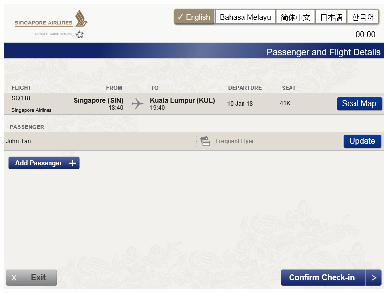 seat selection and confirm check-in